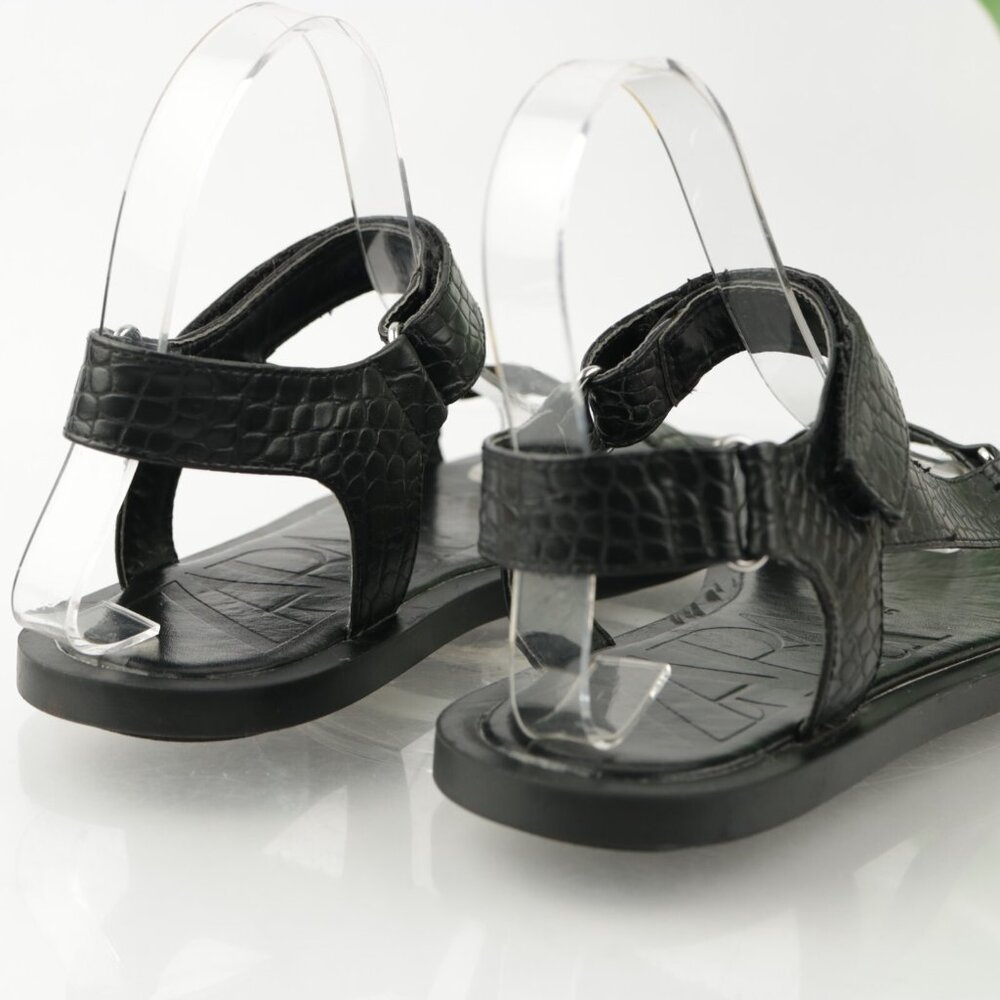 Zara Womens Sandal Size 36 6 Black Croc Strappy Flat Casual Sporty Shoe Vegan - Picture 4 of 11